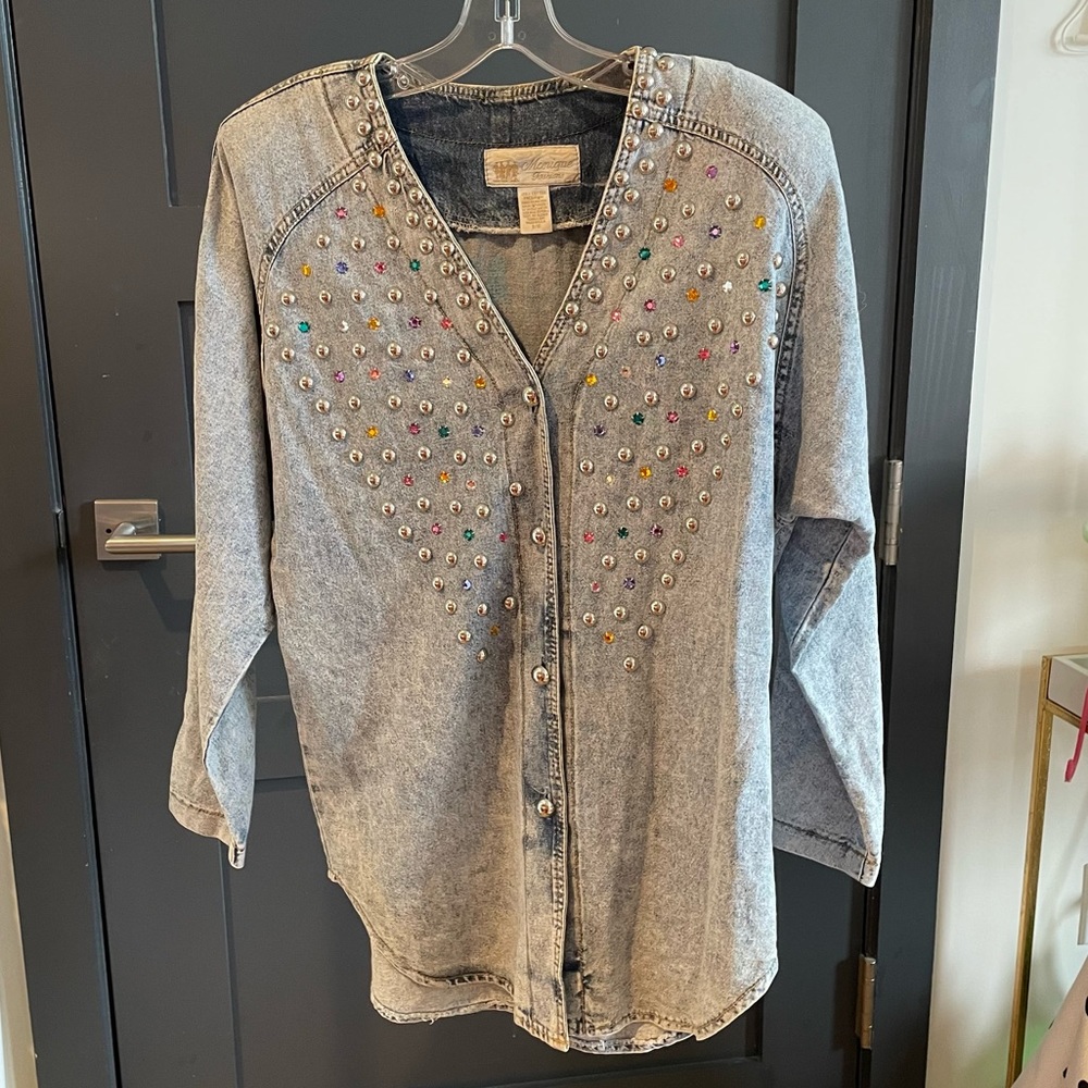 Monique fashions vintage denim studded crystal tunic